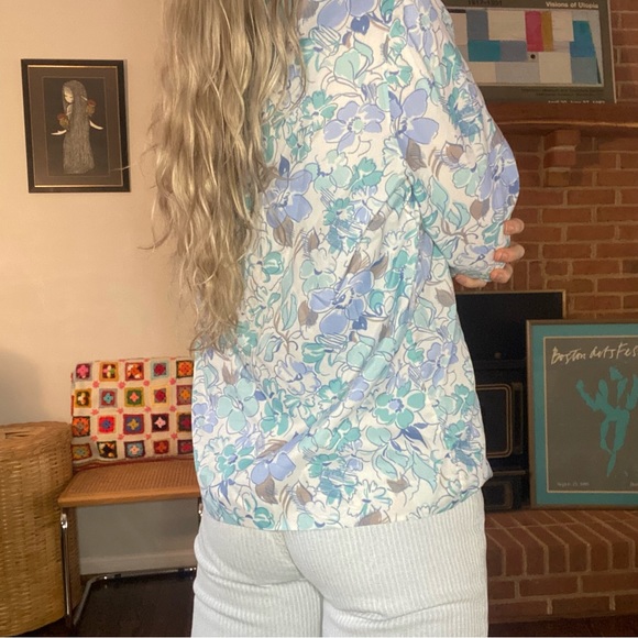 Vintage 1970s ACT III Union Made Pussy Bow Tie Collar Blouse Floral Prin… - Picture 5 of 16